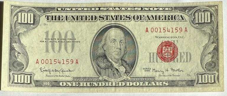 Near Unc $100 1966 Red Seal US Note