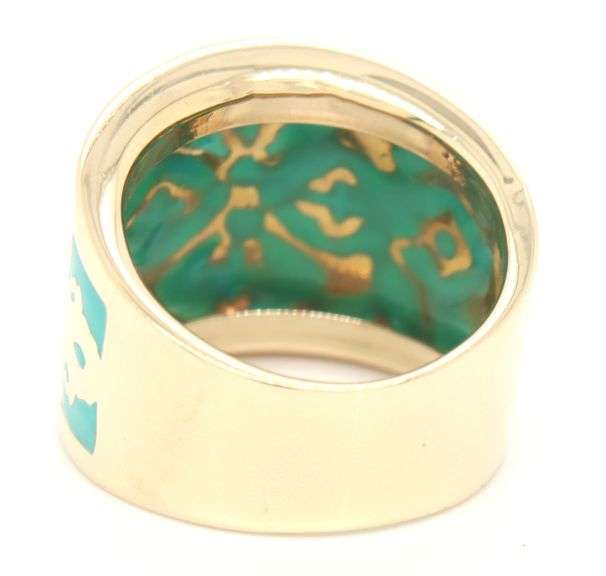 14kt Yellow gold turquoise enamel wide band