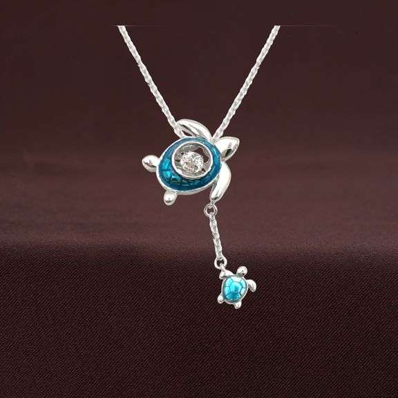 Most gorgeous "Turtle with baby" sterling silver dancing stone pendant