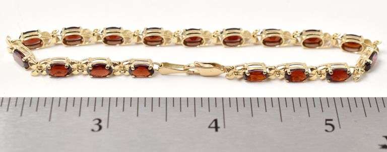 Beautiful 14K Yellow Gold Red Garnet Gemstone Bracelet