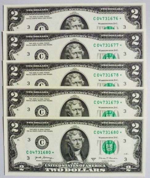 (5) Superb Crisp 2017A $2 Dollar Star Replacement Notes Philadelphia Consecutive!
