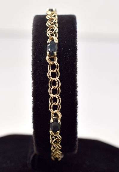 Calmly 14K Yellow Gold Blue Sapphire Gemstone Bracelet