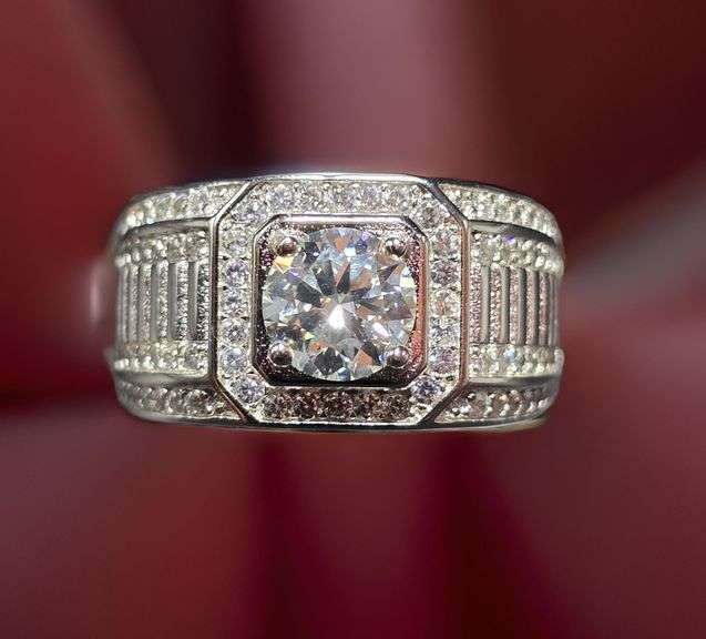 Men's Mens 18 Kt White Gold Plate 1 Ct VVs1 Lab Simulated Diamond Ring