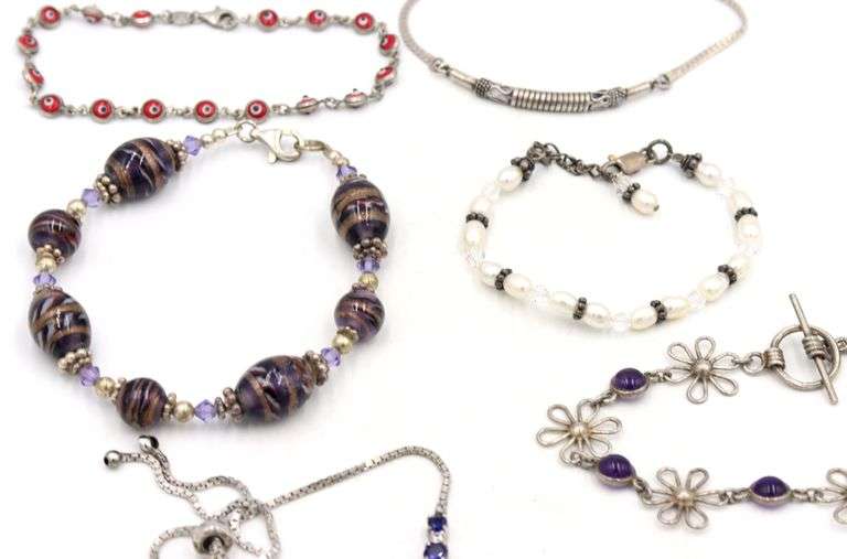Group lot of 8 Vintage 925 sterling silver bracelets