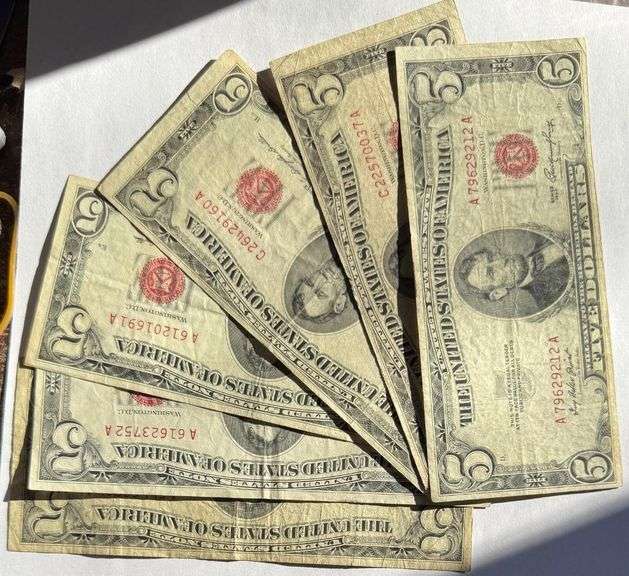 6 Red Seal $ 5 US Notes