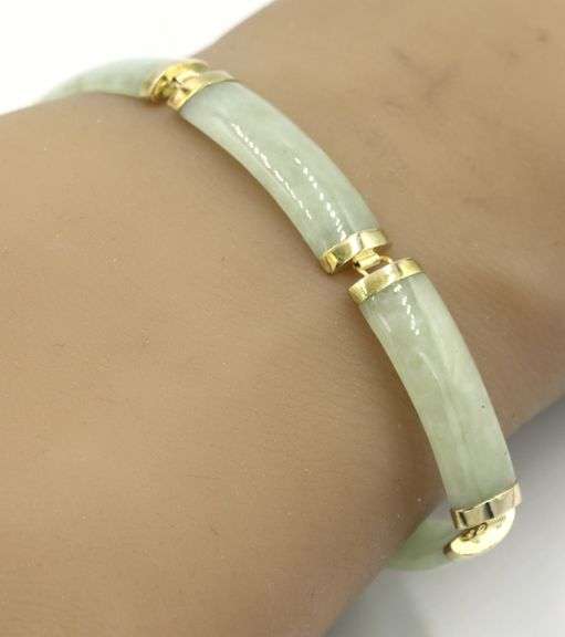 14kt Yellow gold Green Jade station bracelet