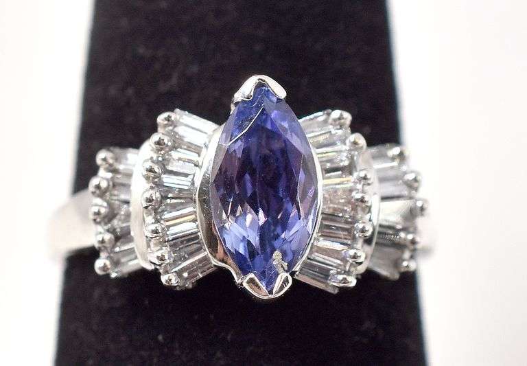 Absolutely Stunning 14K White Gold Approx. 1.28CTW Tanzanite Gemstone and Diamond Ring