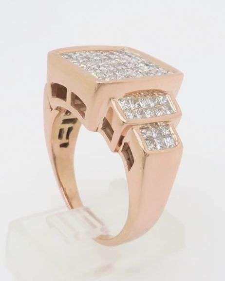 Rose Gold 3.76CTW Invisible Set Princess Cut Diamond Ring