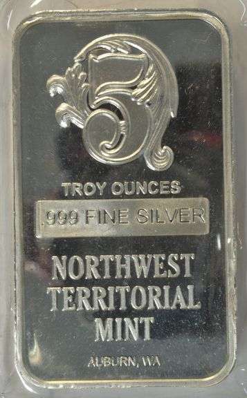 Beautiful Northwest Territory 5 Troy Oz .999 Fine Silver Bar in plastic