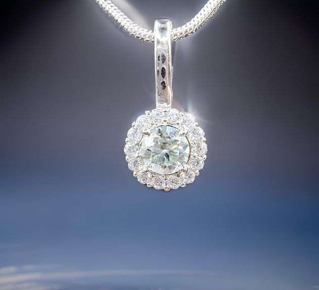 14 Kt White Gold Plated Ice Green Diamond Pendant Necklace