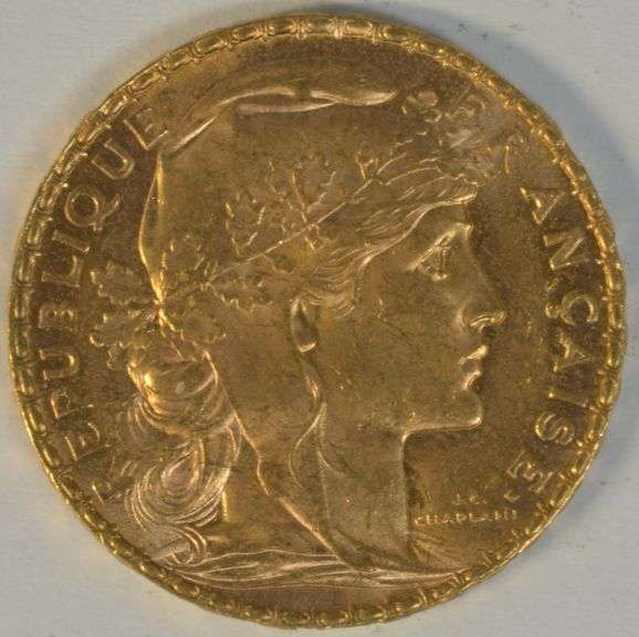 Gem BU 1908 France 20 Francs Gold 'Rooster'