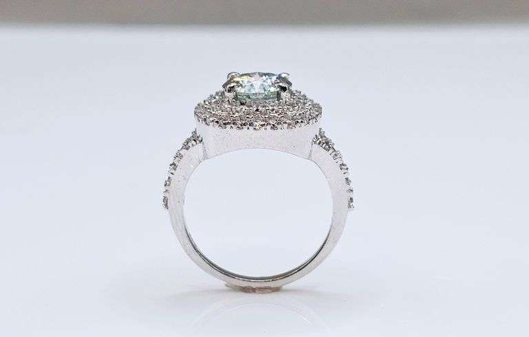 14 K White Gold Plate Dazzling 3.15 Ct White Ice Green Fire Moissanite Ring
