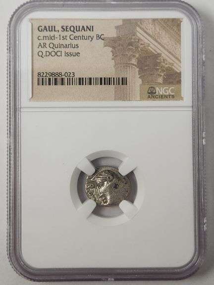 Ancient Greek Silver GAUL SEQUANI Mid-1st Century BC AR Quinarius Q.DOCI, NGC