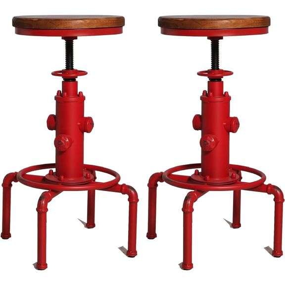 Set of 2 Red Industrial Barstools Fire Hydrant Design