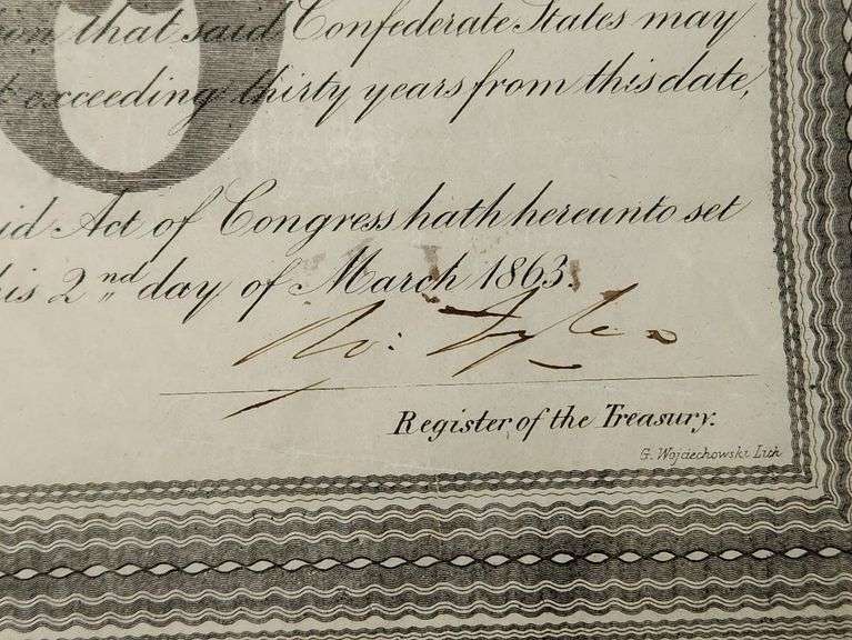 1863 Confederate State of America Loan CSA $1000 Civil War Bond