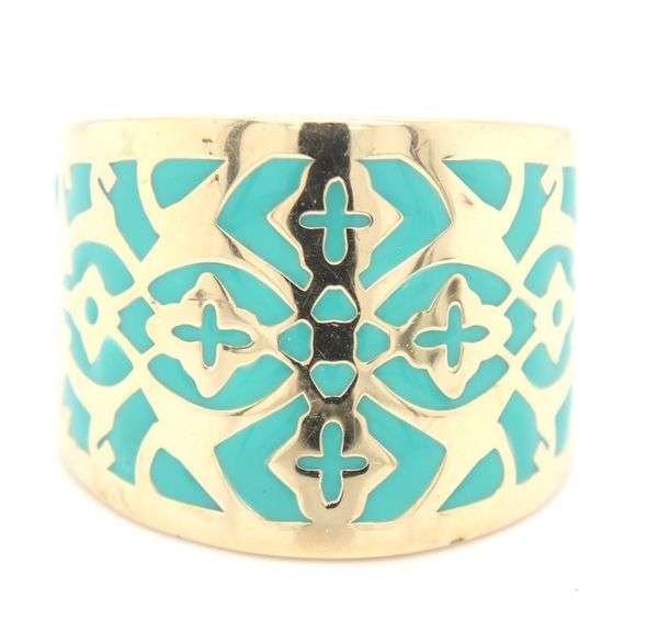 14kt Yellow gold turquoise enamel wide band