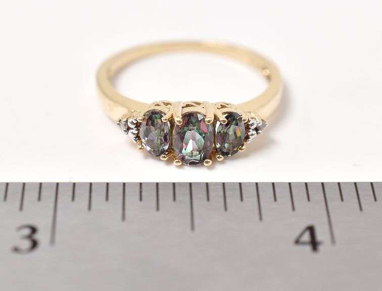 Cute 10K Yellow Gold Mystic Topaz Gemstone and Diamond Ring