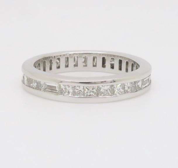 Baguette & Princess Cut Diamond Eternity Band in White Gold