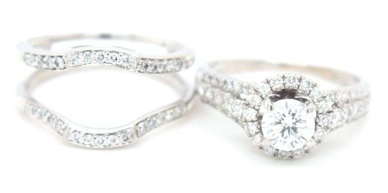 GIA Certified 14kt White gold 0.70ct diamond ring guard bridal set