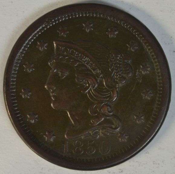 Handsome 1850 Braided Hair Large Cent in AU with full strike