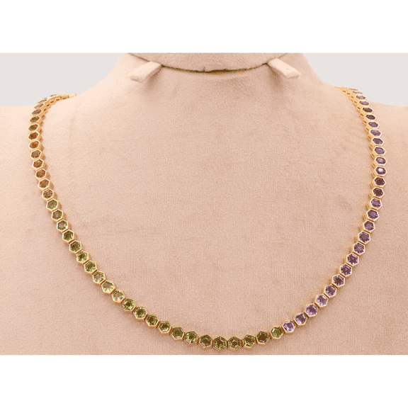 14K (585) Yellow Gold Multi Color Natural Gemstone Necklace