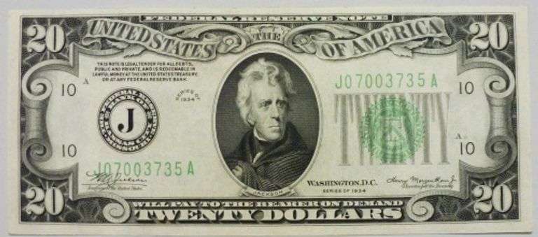Superb Crisp 1934 $20 Federal Reserve Note Kansas City!