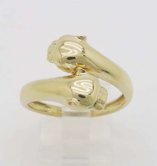 Yellow Gold Panther Ring made with Diamond Eyes