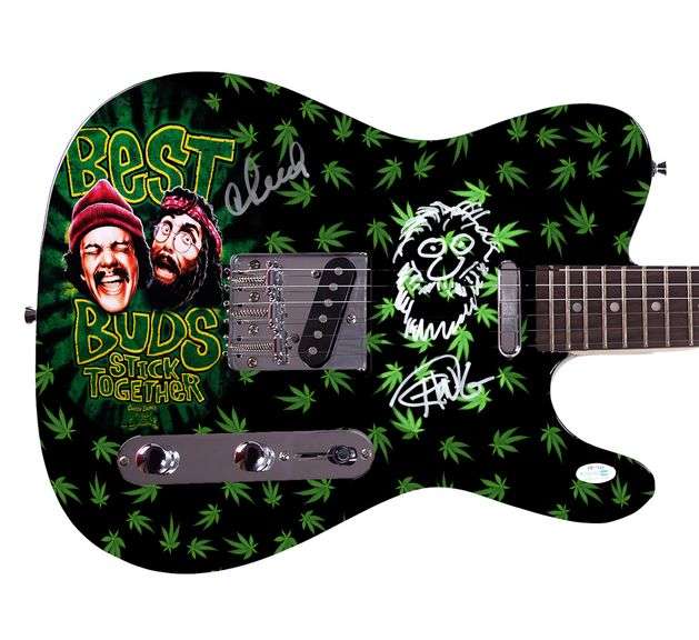Cheech And Chong Weed 420 Best Buds Up in Smoke Graphics Photo Signed Guitar ACOA