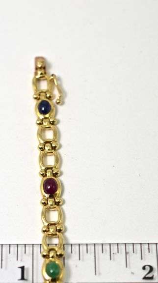 Sweet 14K Cabachon Ruby, Emerald, & Sapphire Bracelet