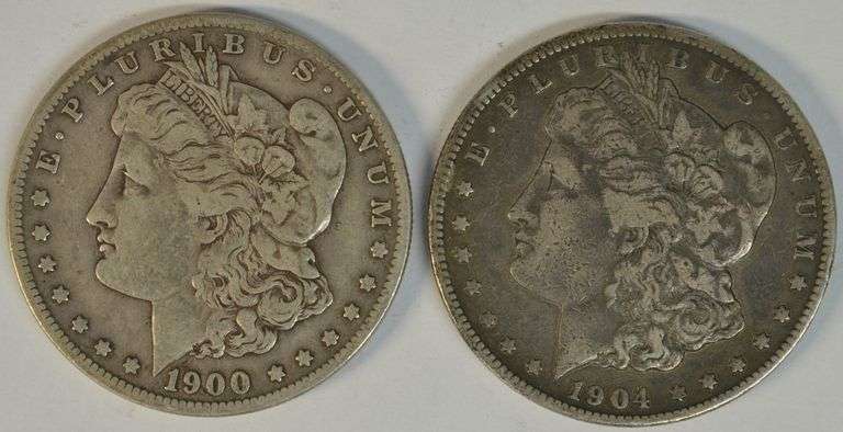 Scarce 1900-S and 1904-S Morgan Silver Dollars. Nice