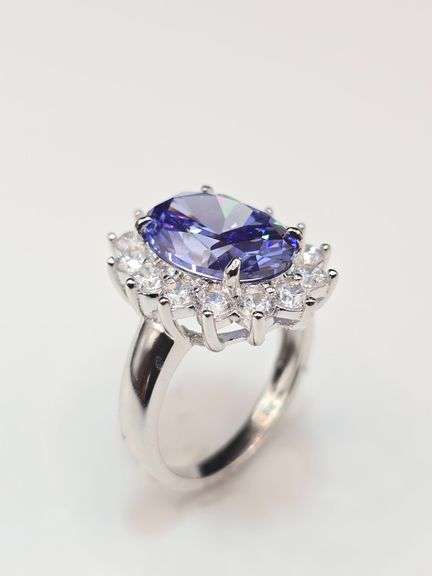 Dazzling 18 Kt White Gold Plate Huge 6.75 Ct VVs1 Lab Simulated Violet Blue Tanzanite Ring