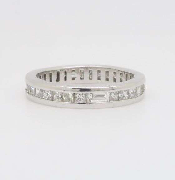 Baguette & Princess Cut Diamond Eternity Band in White Gold