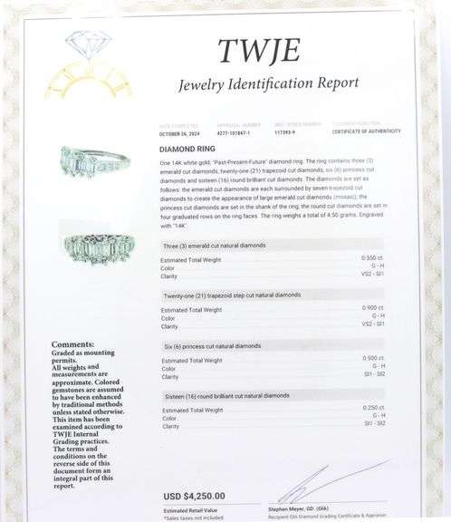 14kt White gold 2ctw mosaic diamond ring