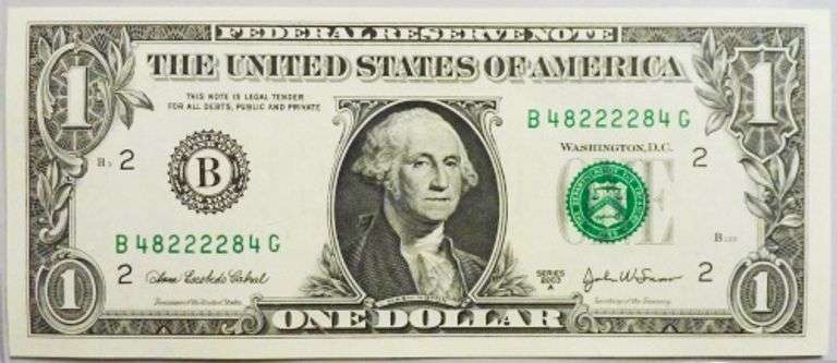 Superb Crisp 2003A $1 Note New York Fancy Radar Serial Number 48222284!