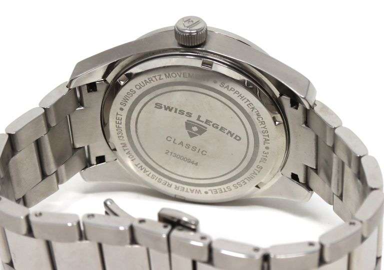Swiss Legend classic 45mm quartz silver dial watch