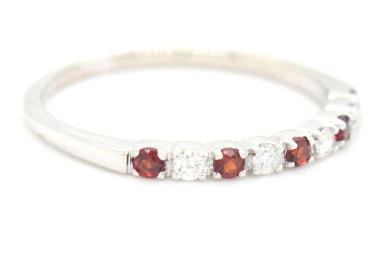 14kt White gold Garnet and diamond band