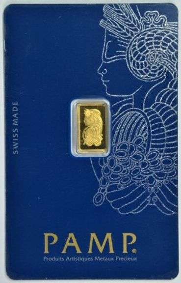 Pure .9999 fine gold 1 gram PAMP bar in custom card