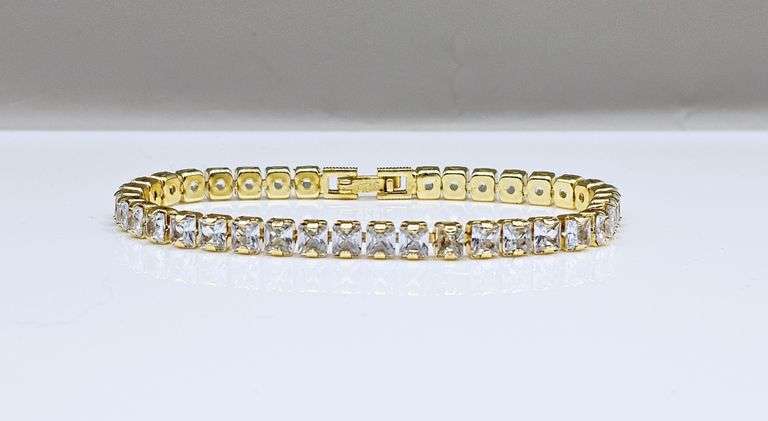 Stunning 14 Kt Yellow Gold Plated Simulated Diamond Tennis Bracelet