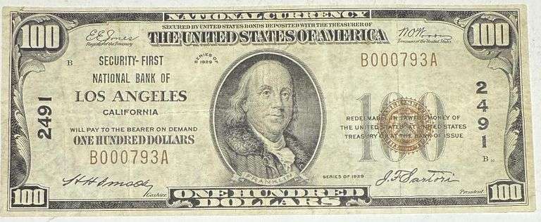 $100 Security First Natl Bank LA Ca National