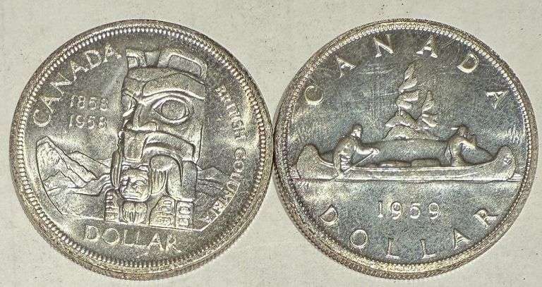 1958 1959 BU Canada Silver Dollars.