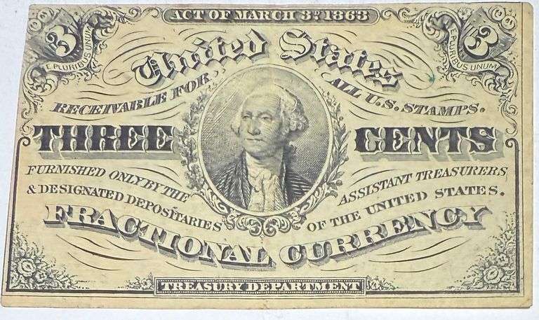 Unc 3 Cent Fractional Currency Note.