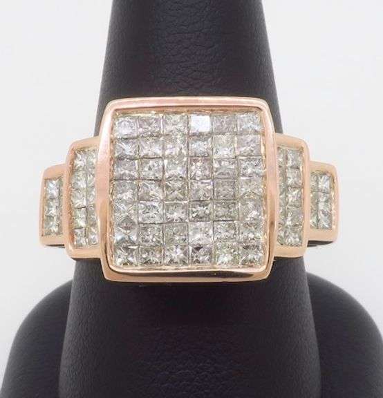 Rose Gold 3.76CTW Invisible Set Princess Cut Diamond Ring