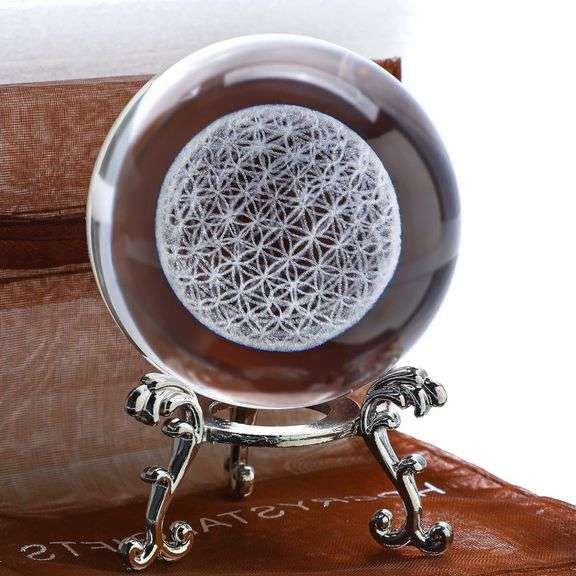Flower of Life Crystal Ball Paperweight with Stand