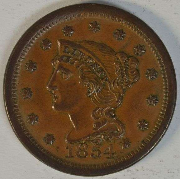 Great Chestnut-brown Uncirculated 1854 Braided Hair Large Cent