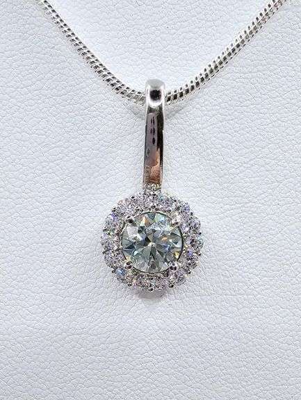 14 Kt White Gold Plated Ice Green Diamond Pendant Necklace