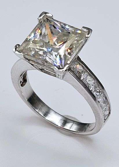 14 K White Gold Plated Huge 5 Ct Princess Cut Lab Simulated Diamond Ring