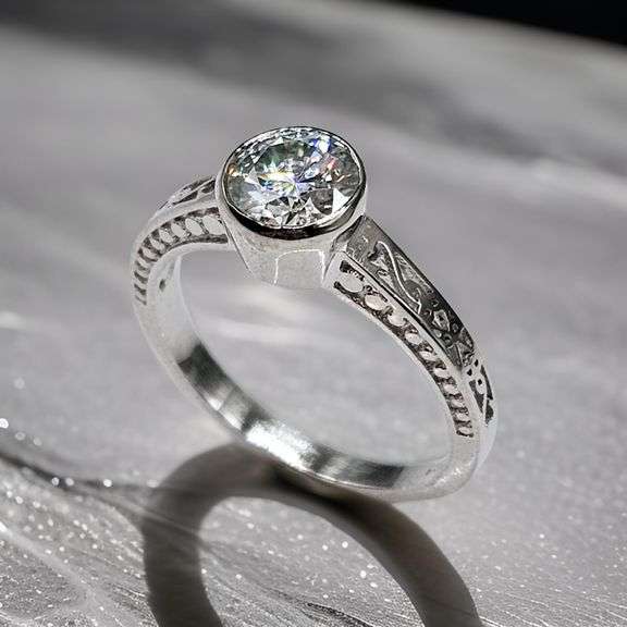 Sparkling 14 Kt White Gold Plated 1.5 Ct Lab Simulated Diamond Ring.