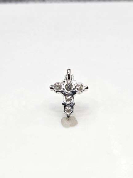 Sparkling 14 Kt White Gold Plated Simulated Diamond Cross Pendant