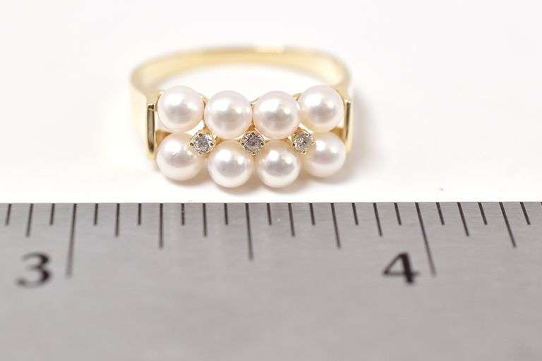 Pretty 14k Yellow Gold Pearl and Diamond Ring