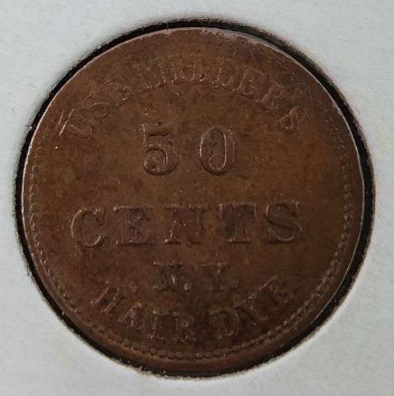 Civil War Token - Millers 50C Hair Dye 25C Invigorator